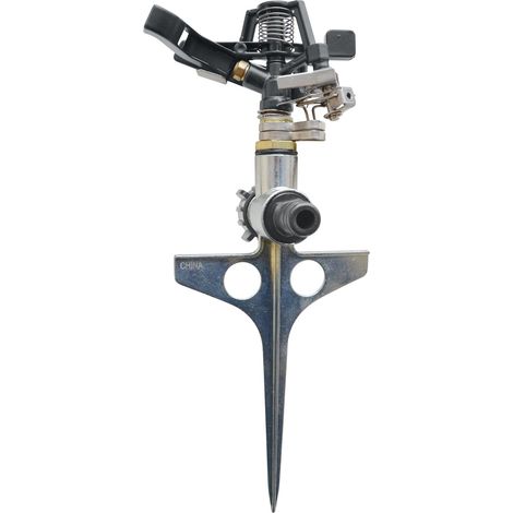 Asperseur Métal sur Pic avec AppuiPied Jardibric Réglage Angle 30° à 360° Couvre jusqu'à 254m² Portée Réglable de 9m à 10m pour un Arrosage Uniforme. (1/5)