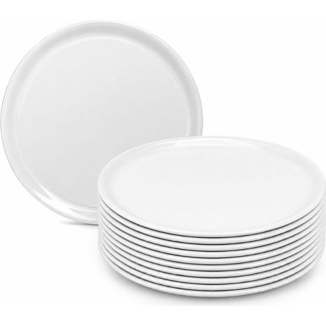 Set 12 piatti pizza rotondi in porcellana Bianca - Diametro 33 cm e Altezza 2 cm - lavabili in lavastoviglie e adatti per microonde (1/5)