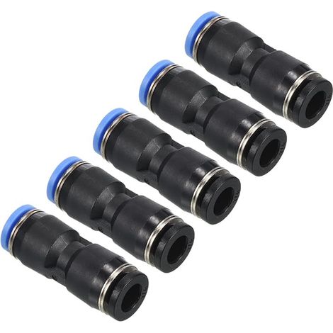 1/4" to 6mm Pressure Reduction Air Connection Line Fitting, Straight Union Reducer Pneumatic Quick Connection Fittings, Black (1/4)