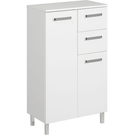 Badezimmer Seitenschrank WARSCHAU-66 in weiß glänzend - B/H/T: 60/100,5/33cm (1/3)