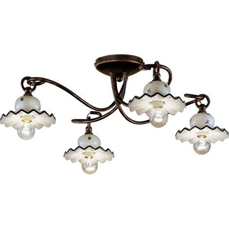Plafoniera Classica Roma Metallo E Ceramica Nero Sfumato Rame 4 Luci E14 (1/4)