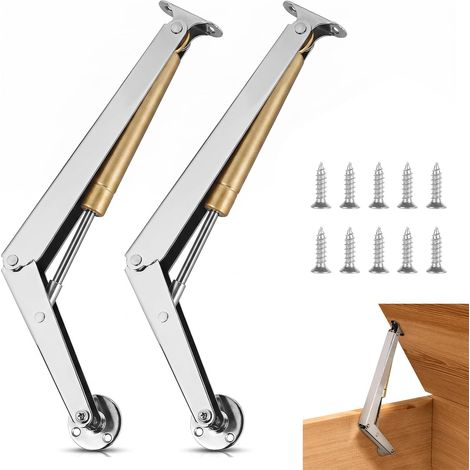 Support de Tatami Charnière Vérins à Gaz, Charnières de Support de Couvercle et de Coffre, Charnières à Fermeture avec Vis, pour Boîte en Bois et Armoire Suspendu, Lot de 2, 100N (1/5)