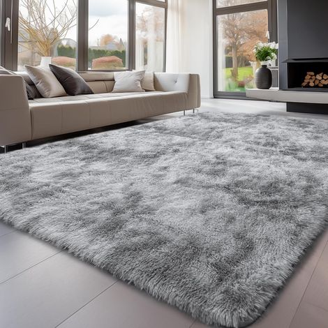 Tapis de Salon, à Poils Longs, Tapis Chambre Gris, 160 x 230 cm, antidérapant, Extra Large, Moelleux et Moderne, pour Chambre à Coucher, Chambre d'enfant (1/5)