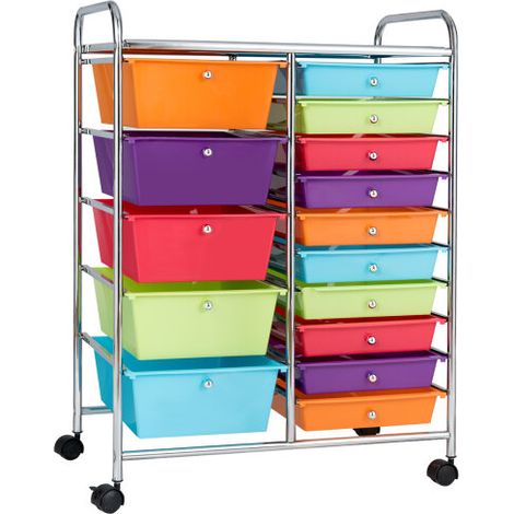 15 Drawers Storage Trolley Mobile Rolling Utility Cart Home Office (1/3)