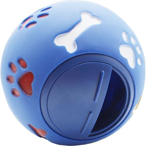 Boule distributrice de friandises pour chien, alimentation lente, jouet puzzle à mâcher réglable pour chiot, chat, bleu M 11 cm de diamètre