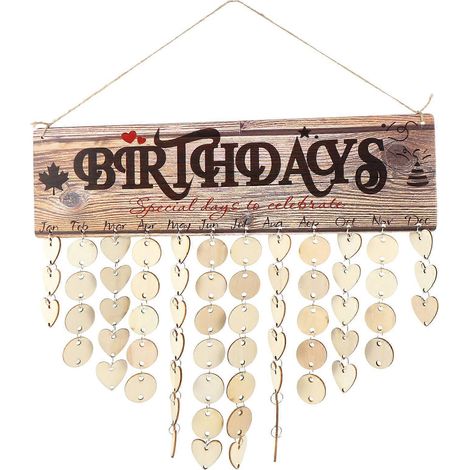 1 Kit de calendrier d'anniversaire en bois à faire soi-même, à suspendre, composé de rondelles de bois en forme de cœur-40x12cm