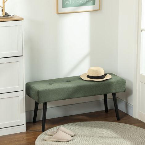 Gepolsterte Sitzbank mit Steppung, Sitz in Cordoptik, Stahlbeine, Grün, 100 x 36 x 45 cm