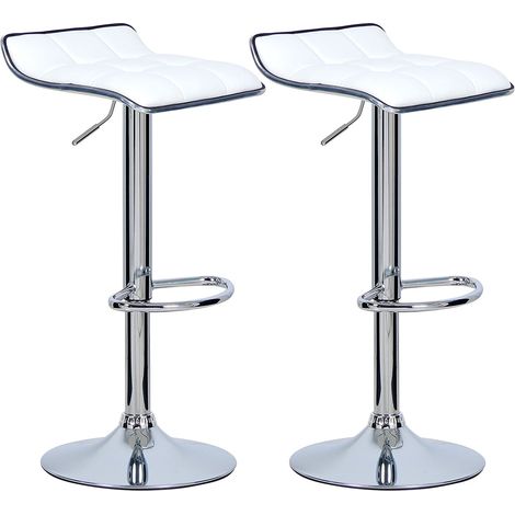 Woltu – Tabourets de bar lot de 2 en similicuir et acier chromé – Hauteur réglable 64-86cm – Base antidérapante – Charge max 100kg – Blanc (1/4)