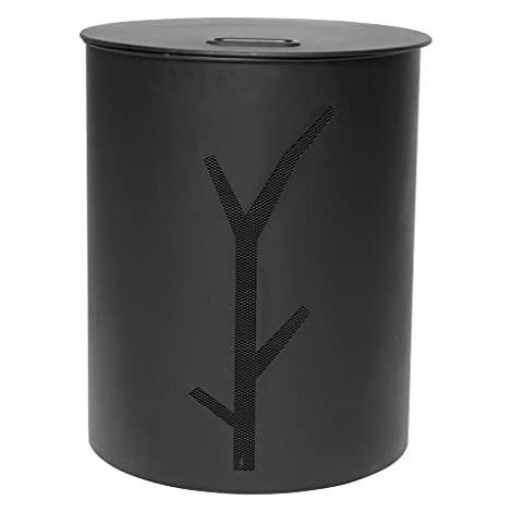 Coffre à granulés rond noir 55L – Acier teinté – Ø38,5 x H50,5 cm – Avec couvercle et 3 roulettes – Pour stockage près du poêle – Ruecab