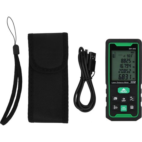 Télémètre Laser Numérique Portatif 50m SW-50G, Outil de Mesure de Distance Digital Précision, Mètre Laser à Main 50 Mètres, Diastimètre Compact pour Chantier et Bricolage (1/5)
