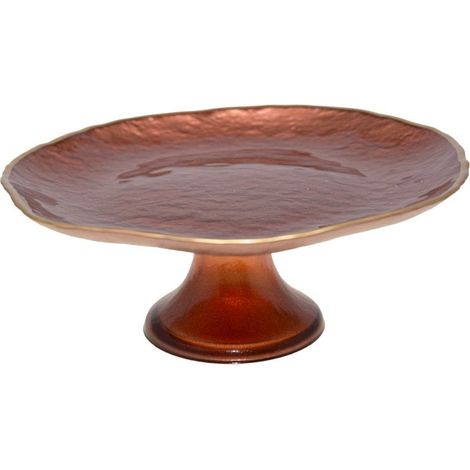 Plat à Gâteau en Verre Marron Châtaigne avec Bord Doré pour Tarte et Dessert 21 cm - PANGIVO (1/3)
