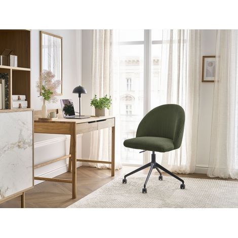 BOBOCHIC - Chaise de bureau LALIE tissu velours côtelé et pietement à roulettes avec hauteur ajustable Vert clair (1/5)