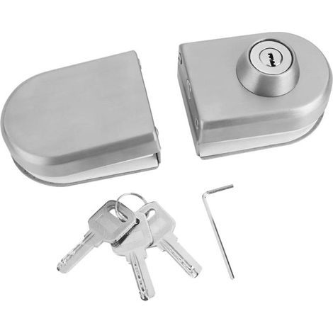 Serrure de porte en verre en acier inoxydable 10-12 mm avec clés, ouverture/fermeture, pour usage domestique, hôtelier et salle de bain. (1/5)