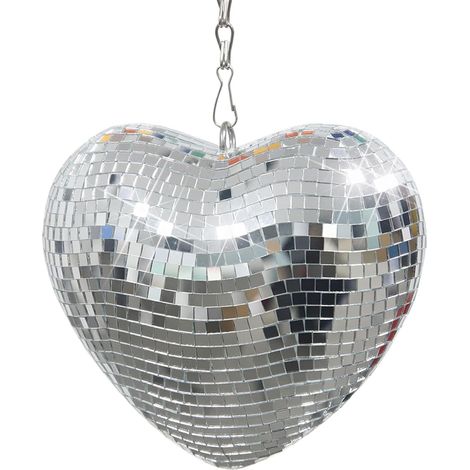 Boules À Facettes Disco En Forme De Coeur Miroir Réfléchissant 15 Cm Argent Chaîne Inclus (1/4)
