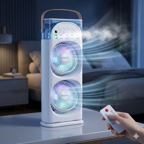 Ventilateur brumisateur de bureau avec télécommande, Alimentation USB, double tête, réservoir 600ml, 3 vitesses pour chambre voyage, Blanc (1/3)