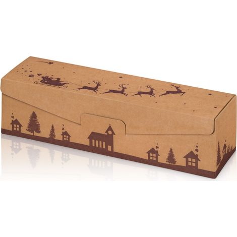 500 x Präsentkarton für 1 Flasche 380x95x90 mm Motivdruck Weihnachten Natur Braun (1/3)