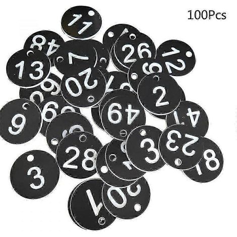 100 étiquettes d'identification numérotées de 1 à 100 en plastique coloré, gravées pour porte-clés fdW IIHYellow (1/5)