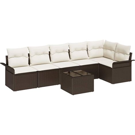 Maison Exclusive - Set Divano da Giardino con cuscino 7 pcs Marrone Poly Rattan