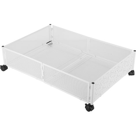 Boîte rangement lit roulettes acier robuste coffre lit meuble pliable 59.5x40.5x15.8cm blanc 1 pièce (1/4)