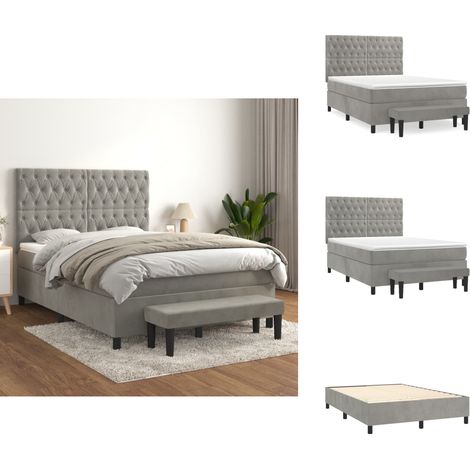 Boxspringbett mit Matratze Hellgrau 140x200 cm Samt - Samtbett - Boxspringbett - Doppelbett - Bettauflage - Bettdecke (1/5)