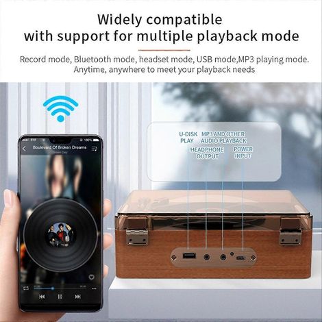 Lecteur CD rétro Bluetooth 5.0 rechargeable avec haut-parleur intégré B (1/5)
