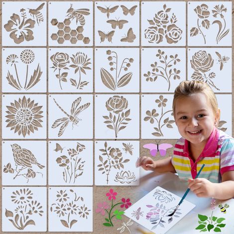 Pochoir Fleurs Insectes - Pochoir Peinture Réutilisable en PET 12,7 x 12,7 cm - Pour Bois Toile Mur Scrapbooking - Lot de 20 (1/5)