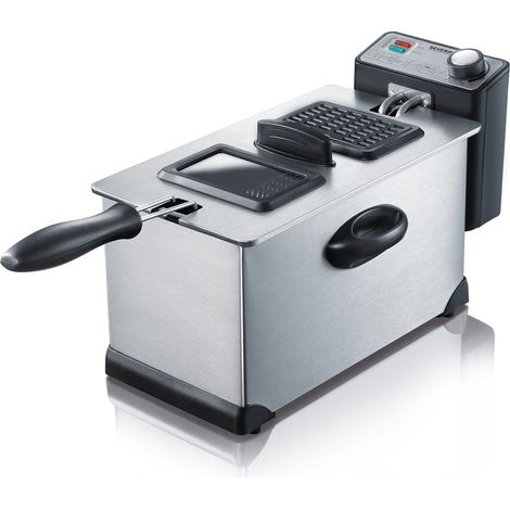 SEVERIN FR 2431 Friggitrice elettrica 2000W in acciaio inossidabile, Friggitrice per patate, carne, pesce e ortaggi facile da pulire, Friggitrice da 3L e capienza di frittura 400gr (1/4)