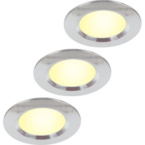 Lot de 3 spots LED encastrables ultra plats pour meubles - 12 V - 3 W - Découpe du trou : 55 mm - Avec câble de 2 m - IP44 - Pour armoires à miroir, vitrines, meubles et armoires (acier