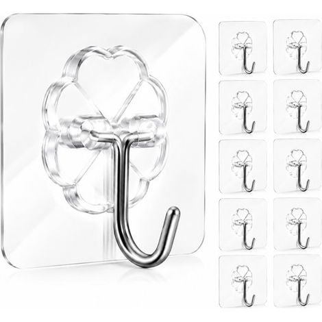 Lot de 10 crochets adhésifs – 80 fils – Forme fleur – Transparent – Fixation sans perçage (1/5)