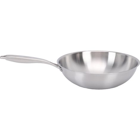 Wok avec poignée en acier inoxydable 304, poêle à frire antiadhésive, ustensiles de cuisine pour Induction, gaz électrique, toutes les cuisinières 34cm/13,4 pouces