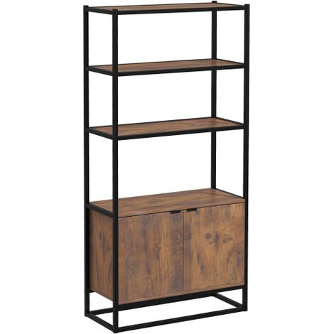 Industrial Storage Bookshelf with 3 Open Shelves, Multifunctional Large Bookcase for Living Room and Office, Rustic Brown and Black