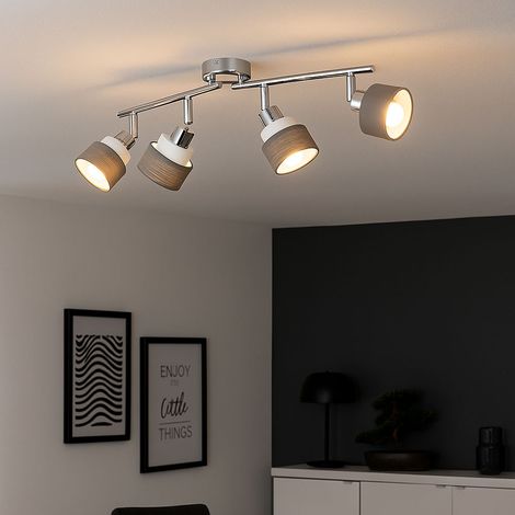 Lampada da soffitto Faretto da soffitto Lampada da camera da letto Striscia di faretti a 4 luci, orientabile, acciaio, grigio cromo, 4x prese E14, LxLxH 85x20,2x9 cm