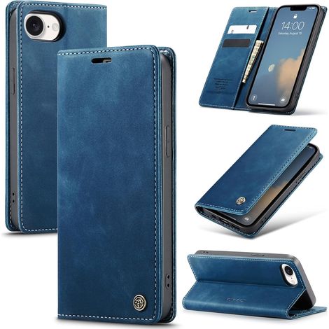 Coque pour iPhone 17E/16E 5G Premium Housse Cuir Protection Pochette Rabat Portefeuille Flip Case Porte Magnétique Coque Étui pour iPhone 17E/16E, Bleu (1/5)