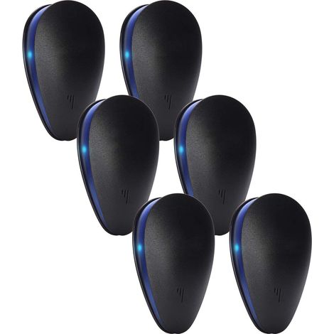 Lot de 6 répulsifs à ultrasons anti-nuisibles, appareil à brancher anti-souris, rongeurs, rats, araignées, fourmis, cafards et moustiques, sans danger pour animaux domestiques, noir (1/5)