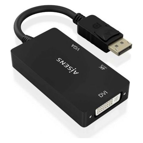 AISENS - CONVERSOR DISPLAYPORT V1.2 A VGA/DVI/HDMI, DP 1.2/M-VGA/H-DVI/H-HDMI/H 4K, NEGRO, 15CM