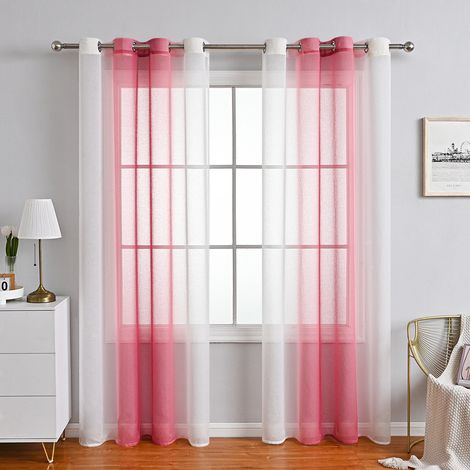 Tende per Interni Soggiorno Camera da Letto Cameretta Bimbo Voile Semitrasparenti Righe Con Occhielli Strisce Decorativi per Tenda Finestra Balcone Casa 2 Pannelli – rosa 132x160