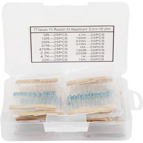 525Pcs 1/4W 17 Values 0-1M ohm Metal Film Resistors Set Assortment Components Kit