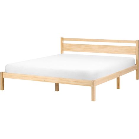 Bed Frame Light Brown Pine Wood EU Super King Size 6ft Headboard Minimalist MERCURER (1/5)