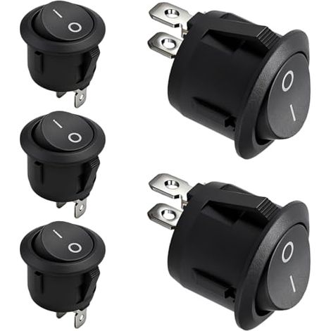 Lot de 5 interrupteurs à bascule, ronds, 12 V, 2 pôles, ON/OFF, avec trou de montage de 20 mm, 6 A, 250 V, 10 A, 125 V CA, noirs, encliquetables, pour voiture, bateau, camping-car, camion, appareils (1/5)