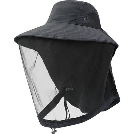 Gorro con mosquitera y protección solar – Gorro de malla plegable (negro) ideal para acampar al aire libre, jardinería y senderismo. (1/4)