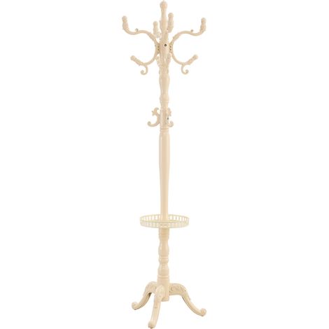 CHICFURN Porte-manteau sur pied blanc crème en bois avec crochets multiples, style classique européen, stable et compact pour entrée, chambre ou bureau (1/5)
