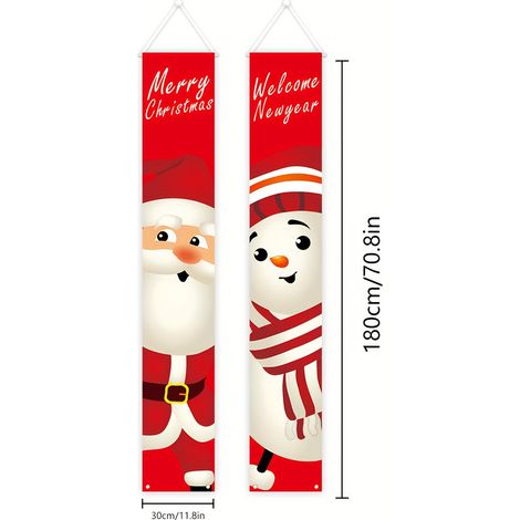 Bannière décorative à carreaux avec le Père Noël et un nouveau couplet de Noël 2026 - 180 x 30 cm - SDJDL-9