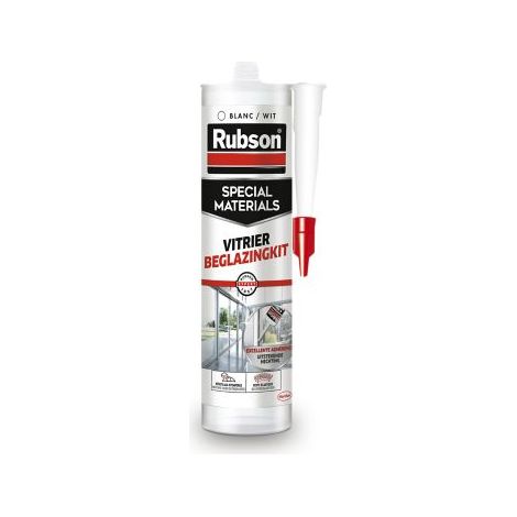 Rubson Mastic Special Materials Vitrier, silicone neutre pour masticage de portes et fenêtres, Coloris blanc , Cartouche de 280ml (1/4)