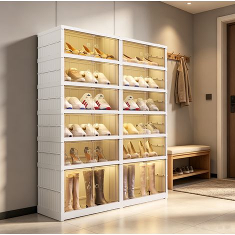 Meuble à chaussures pliable en PP 6 niveaux à portes magnétiques, blanc, 24 paires (1/5)