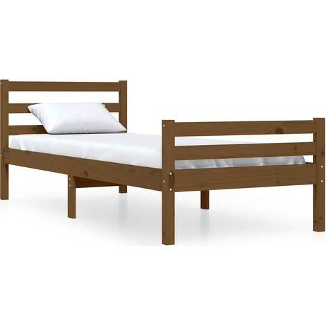Lit adulte pour 1 personnes, Structure de lit, Assemblage Facile, Marron miel Bois massif 75x190 cm Petit simple OIB9119E (1/5)