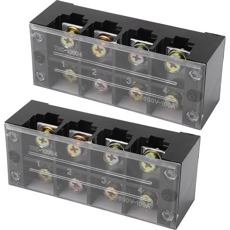 2 borniers à vis à double rangée 100 A 600 V TBC, type fixe, en fer PC, pour systèmes de distribution d'éclairage, 4 broches (1004) (1/5)