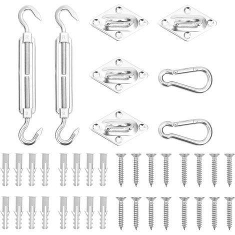 Ensemble d'accessoires pour voile d'ombrage en acier inoxydable – Ensemble de 8 pièces – Avec tendeur réglable pour une installation facile – Mousquetons inclus (1/5)