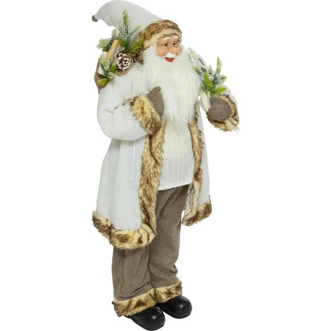 Grand Père Noël en fourrure sherpa blanche et beige H 120 cm - Feeric Christmas