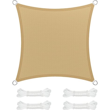 ZOLGINAH Toldo Vela 4 x 4 m, Tela HDPE Protección Solar, Transpirable, Permeable al Agua, para Patio, Jardín, Balcón, Camping, Cuadrado, Cóncavo, Amarillo Arena (1/5)