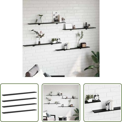 Rangement intérieur - Étagère à livres 4 pcs Noir 100 x 10 x 1,5 cm Bois d'ingénierie (1/5)